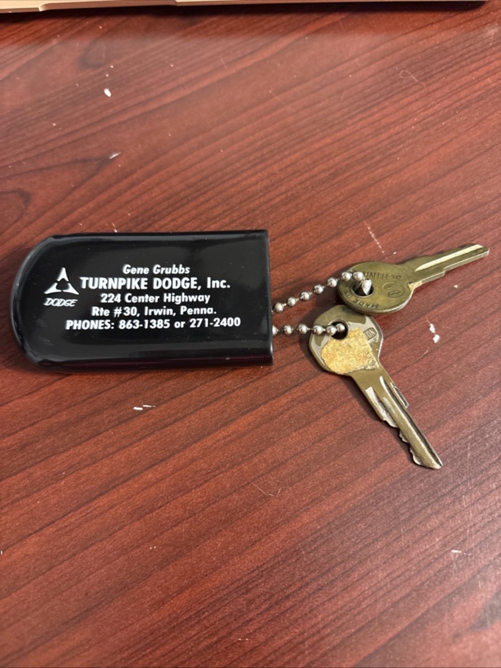 Vtg Gene Grubbs Turnpike Dodge Irwin Penna W/2 Keys